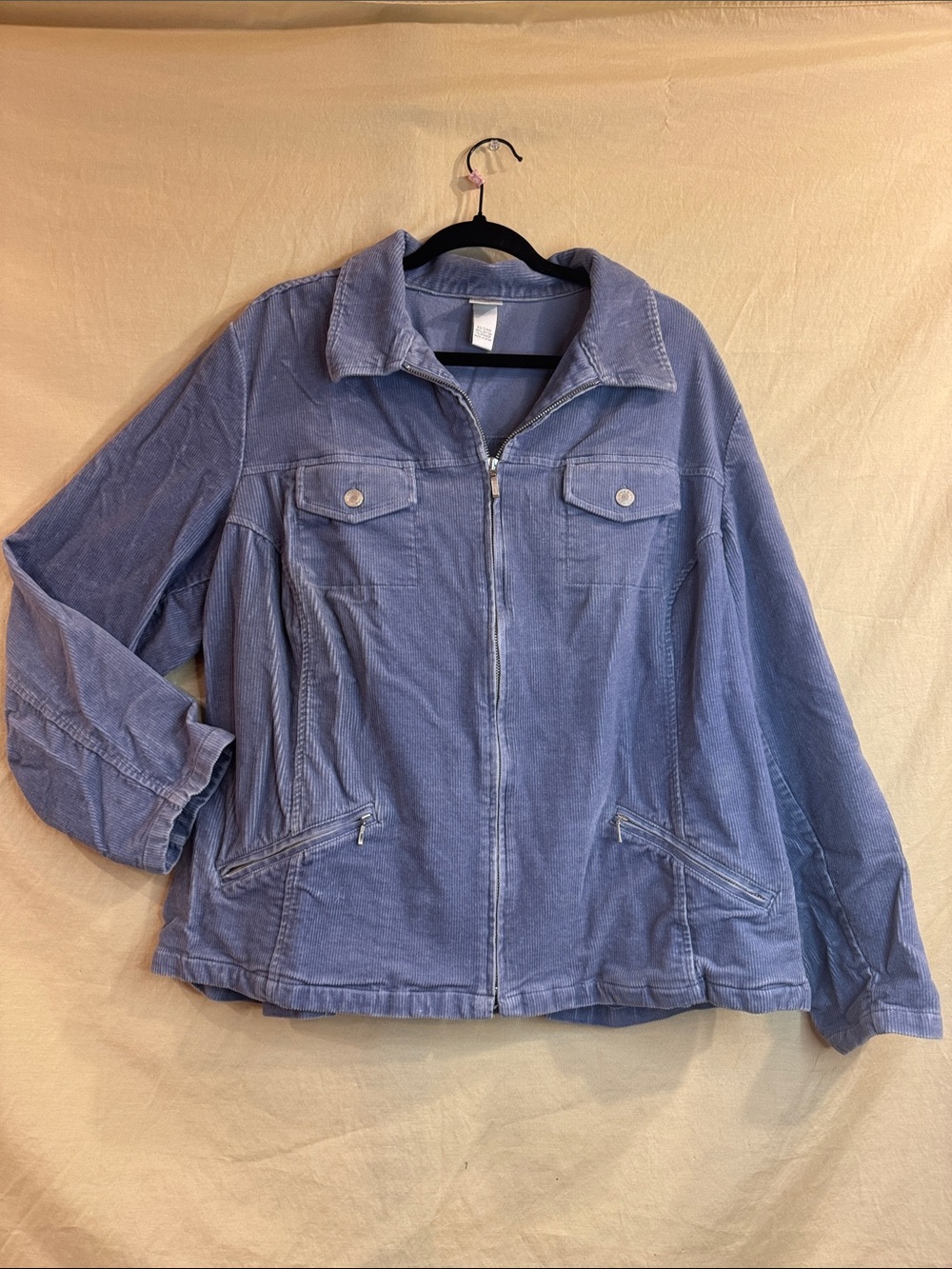 Y2K Casual Courduroy Zip-Front Women's Jacket in Dusty Blue